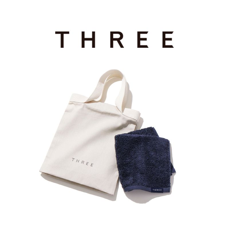THREE・FIVEISM×THREEの商品を税込9,900円以上のご購入でTHREE スムースタッチタオル＆バッグをプレゼント