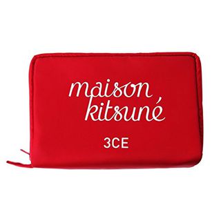 3CE メゾンキツネ コスメポーチ  レッド 12×18×6cmの画像