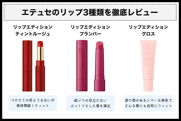 エテュセのおすすめ人気リップ3種類を徹底レビュー【全種レポ】の画像